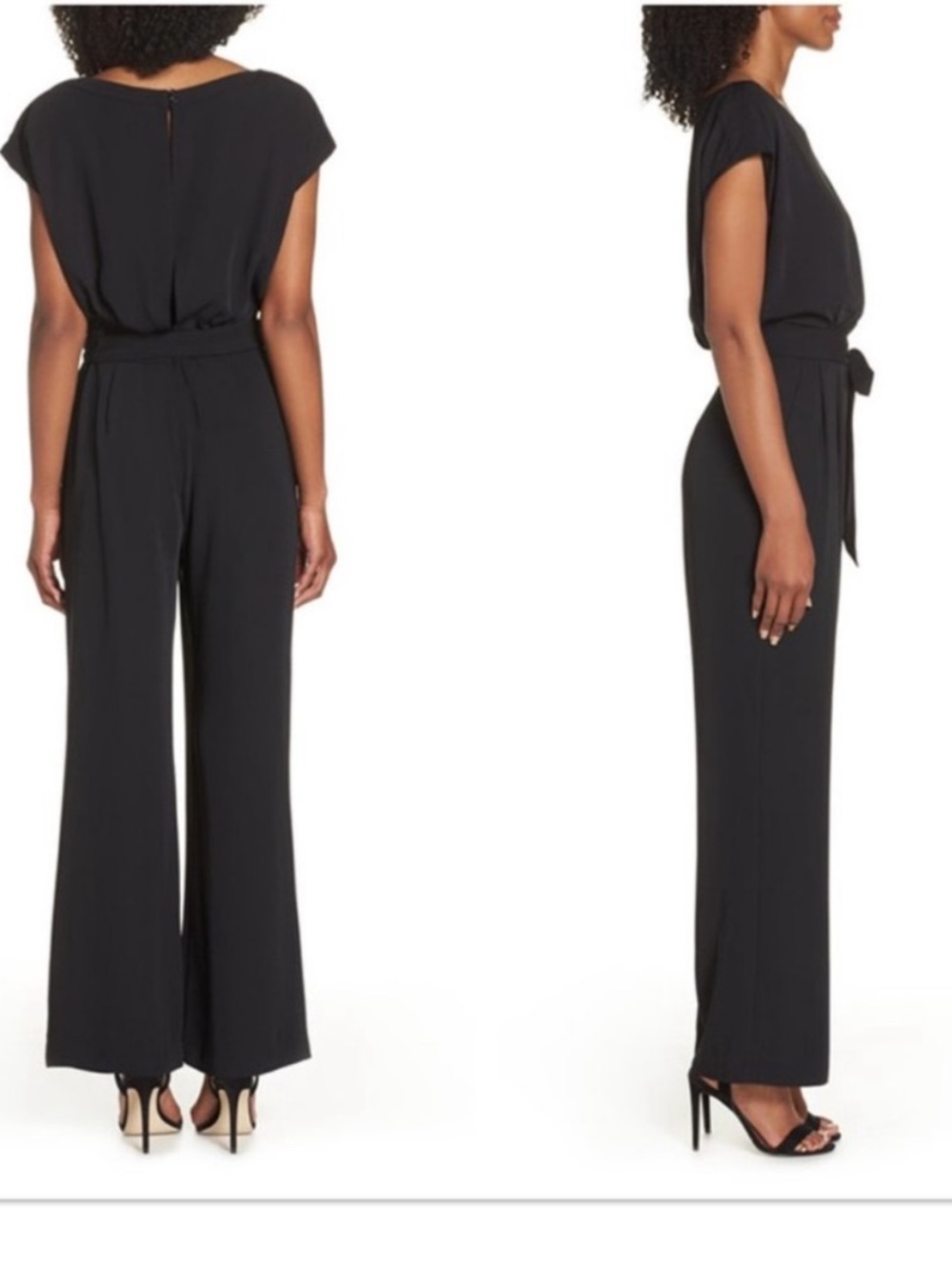 Eliza J Women's Size 14 Black Cap Sleeve Wide Leg Jumpsuit - Picture 16 of 16